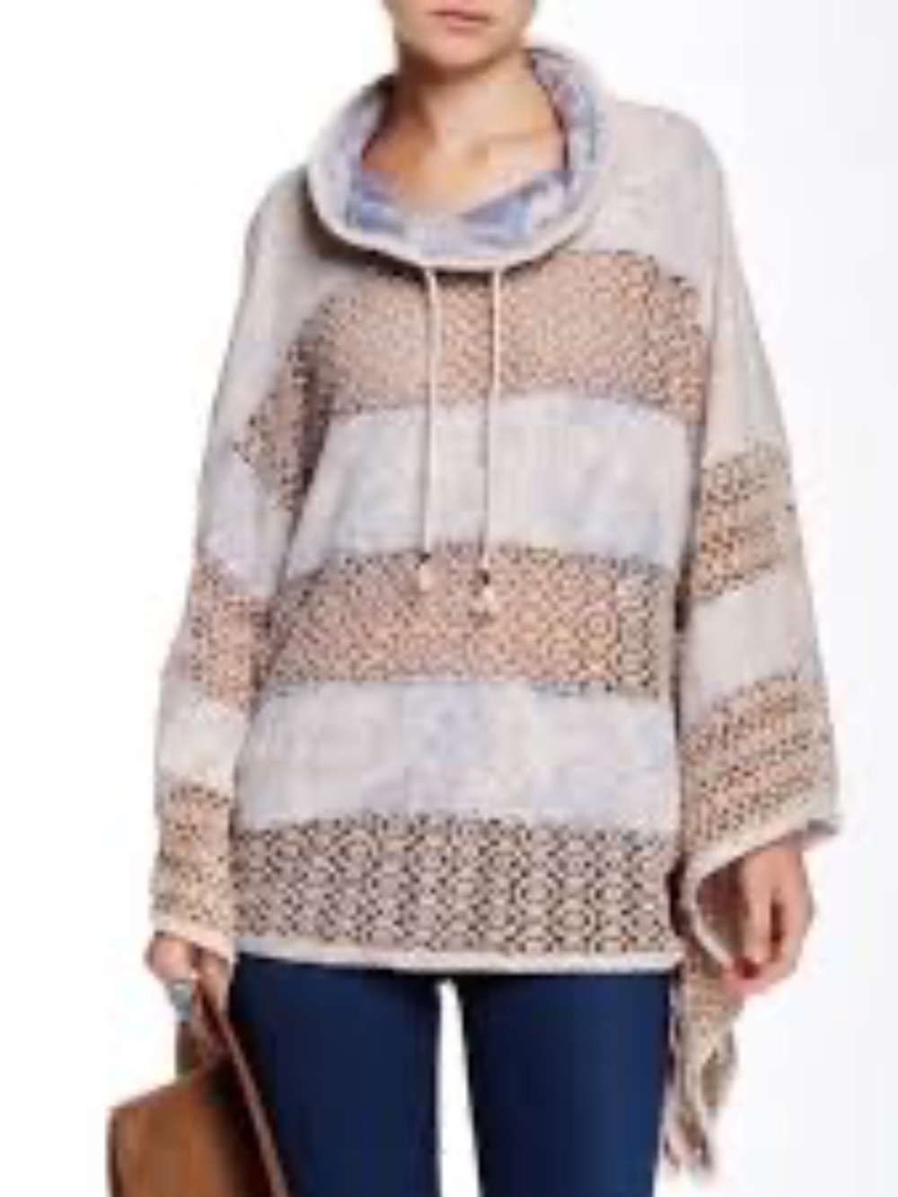 Free People M Mamá Tie-Dye Crochet Stripe Poncho